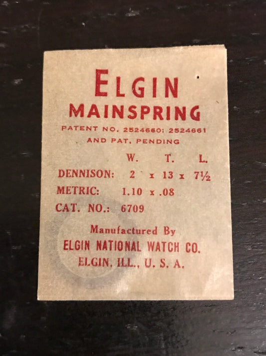 Elgin Factory Mainspring for MST caliber 281 & Certina caliber 201 - No. 6709 - Alloy