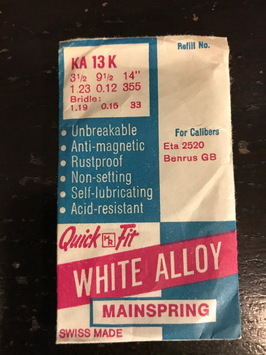 HR Quick Fit Mainspring KA13K for AS 2520 & Benrus GB Automatics - Alloy