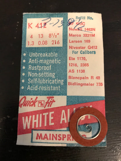HR Quick Fit Mainspring K412 for Bidlingmaier 735, ETA 1170, 1216, 2365 - Alloy