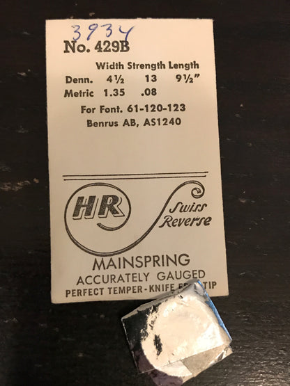 HR Mainspring No. 429B for Font 61, 120, 123, Benrus AB, AS 1240 - Steel