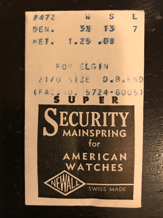 Newall SUPER Security Mainspring #472 for Elgin 21/0s #5724 / 6005 - Alloy