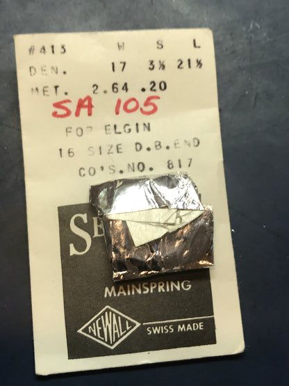 Newall SUPER Mainspring #413 for 16s Elgin #817 - Alloy