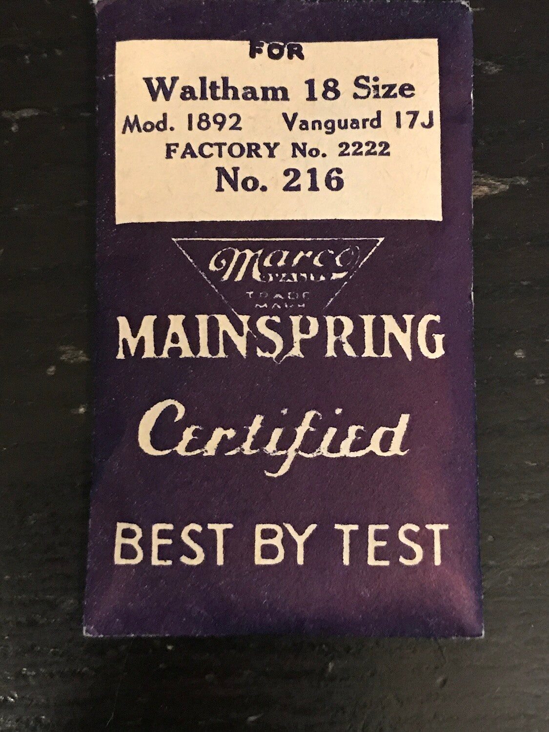 Marco Mainspring #216 for 18s Waltham 17j Model 1892 # 2222 - Steel