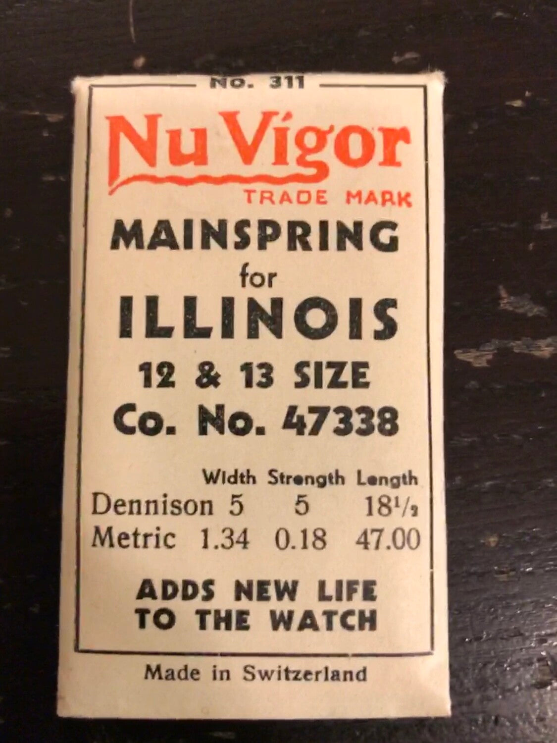 NuVigor Mainspring #311 for Illinois 12s movements Factory No. 47338 - Steel