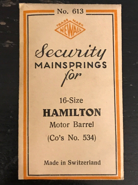 Newall Security Mainspring #613 for Hamilton 16s Factory No. 534 - Steel