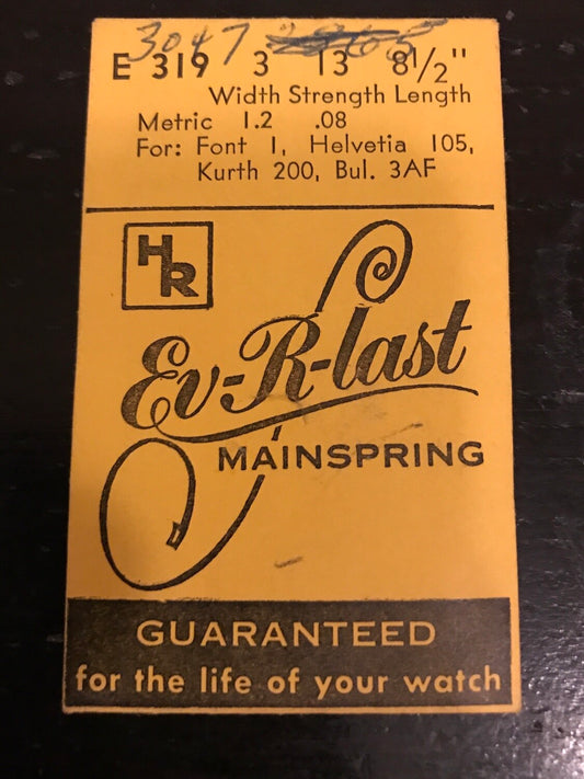 HR Ev-R-Last Mainspring E319 for Kurth 200, Kasper 500, Helvetia 105, Bulova 3AF - Steel