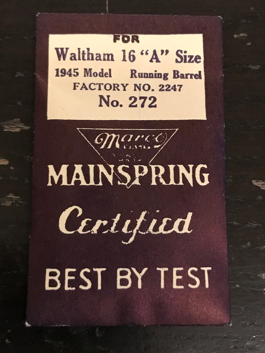 Marco Mainspring #272 for Waltham 16s "A" Model 1945 No. 2247 - Steel