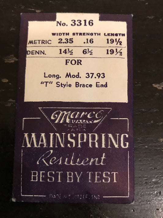 Marco Mainspring #3316 for Longines Caliber 37.93 - Steel