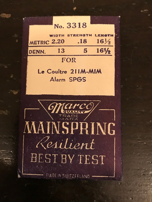 Marco Mainspring #3318 for LeCoultre ALARM Caliber 211 / 211M - Steel