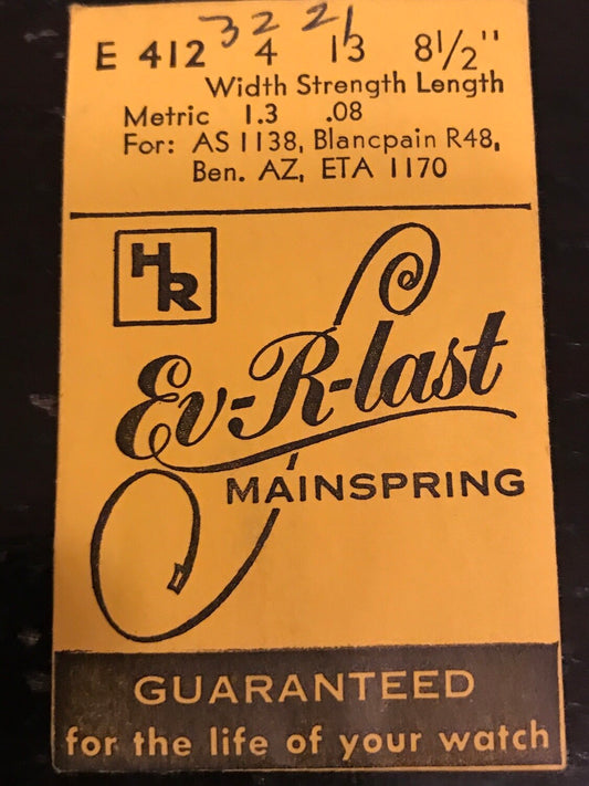 HR Ev-R-Last Mainspring E412 for Blancpain R48, AS 1138, ETA 1170 - Steel
