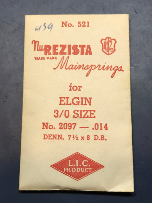 NuRezista Mainspring #521 for Elgin 3/0s No. #2097 - Steel