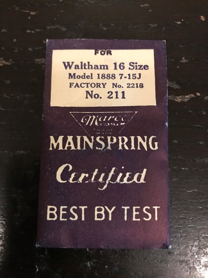Marco Mainspring #211 for 16s Waltham Factory No. 2218 - Steel