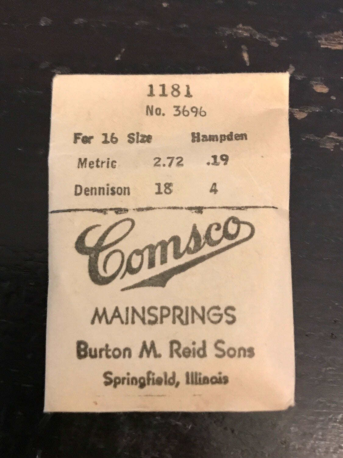 Comsco Mainspring #1181 for 16s Hampden Factory No. 3696 - Steel