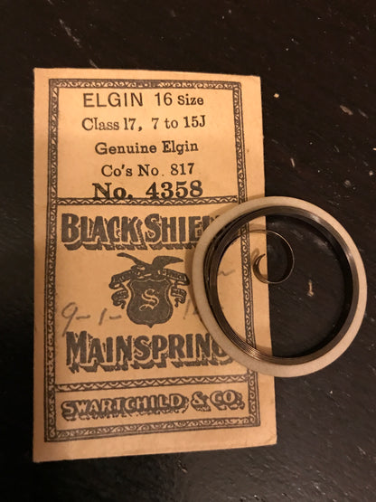Swartchid Black Shield Mainspring for 16s Elgin Pocket Watch No. 817 - Steel