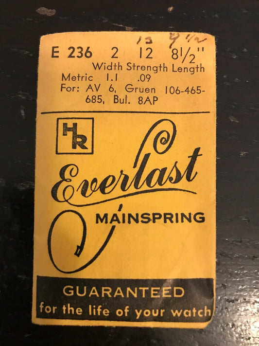 HR EvRlast Mainspring for Bulova 8AP, Gruen 106, 465, 685 - Steel