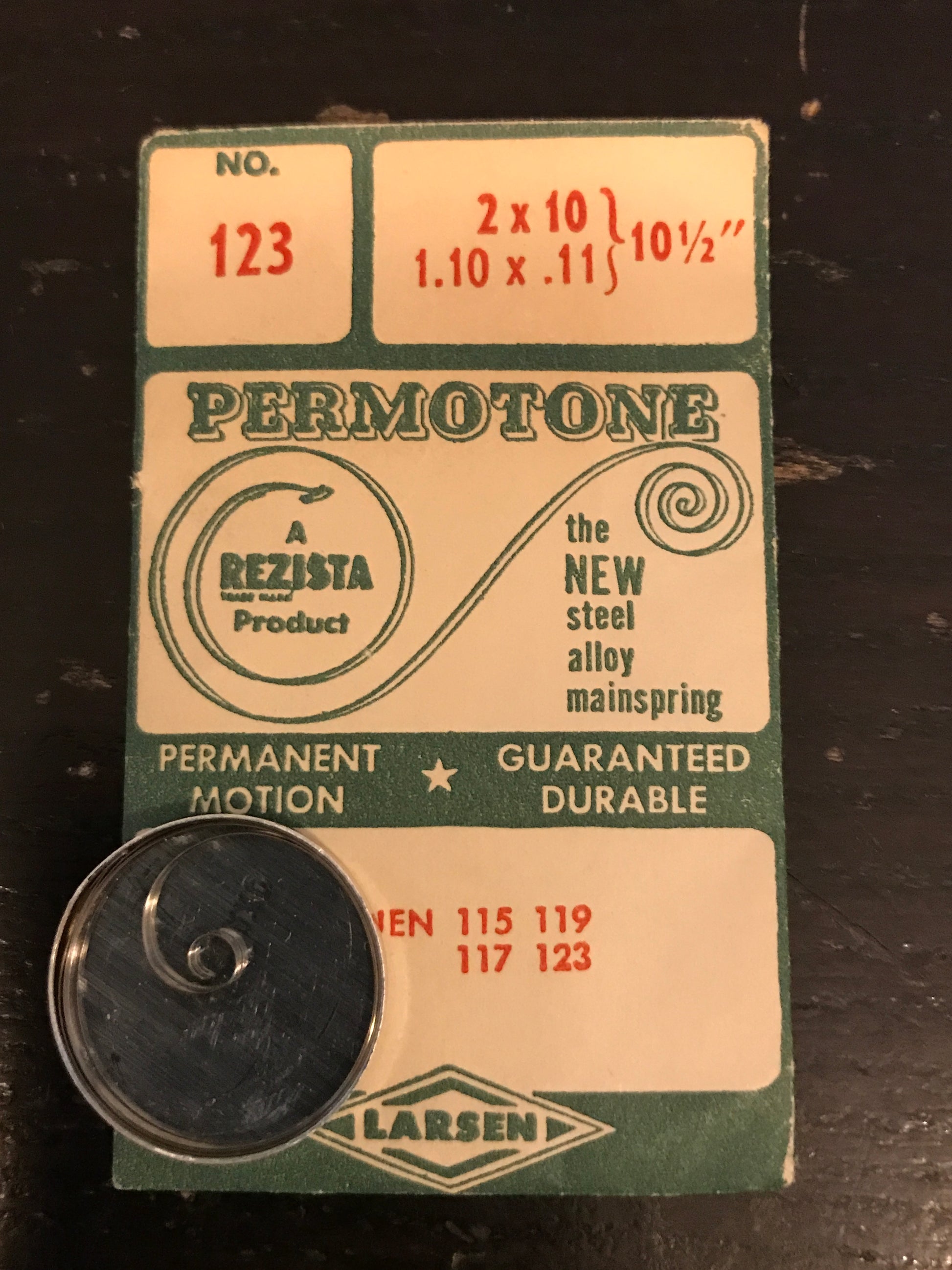 Permotone Unbreakable Mainspring #123 for Gruen 115, 117, 119, 123 - Alloy