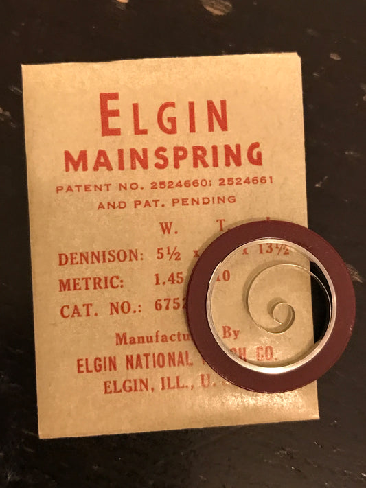 Elgin Factory Mainspring for 8/0s Grade 629 No. 6752 - Alloy