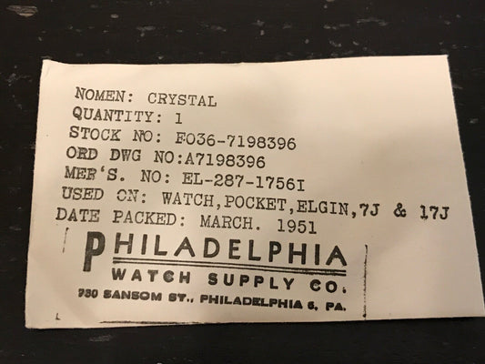 Military Issue SUC Crystal R-30½ for 16s ELGIN Pocket Watch - NOS