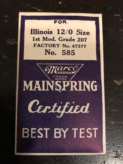 Marco Mainspring #585 for Illinois 12/0s Factory No. 47377 - Steel