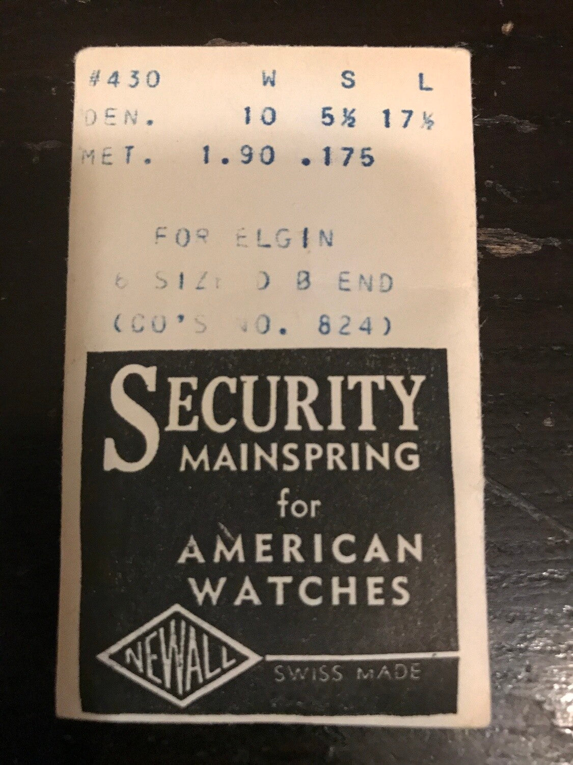 Newall Security Mainspring #430 for Elgin 6s Factory No. 824 - Steel