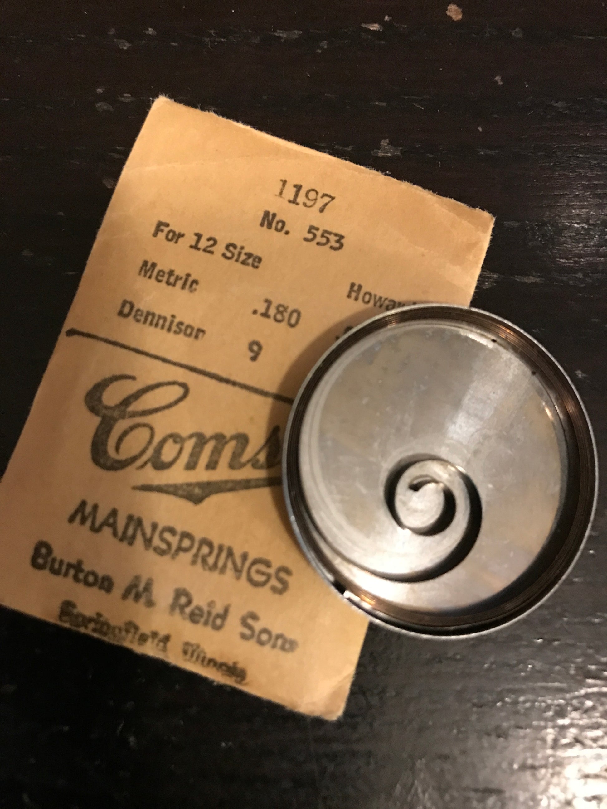 Comsco Mainspring #1197 for Howard 12s Factory No. 553 - Steel