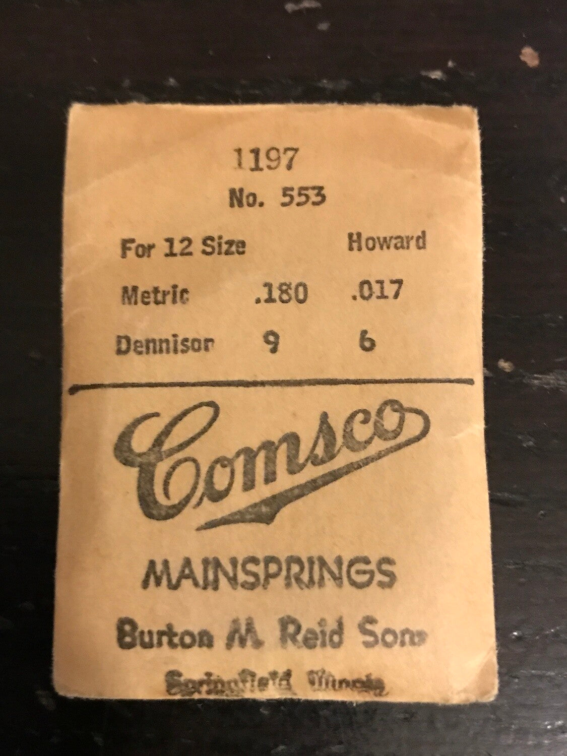 Comsco Mainspring #1197 for Howard 12s Factory No. 553 - Steel