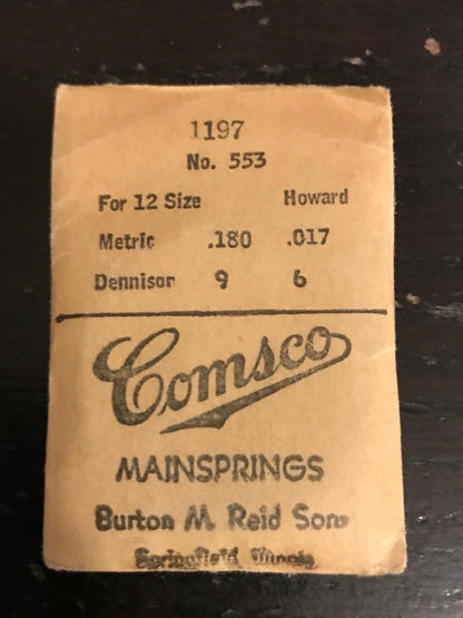 Comsco Mainspring #1197 for Howard 12s Factory No. 553 - Steel