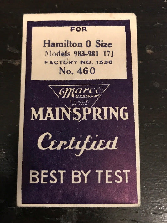 Marco Mainspring #460 for 0s Hamilton 17j Model 981, 983, Factory No. 1535 - Steel