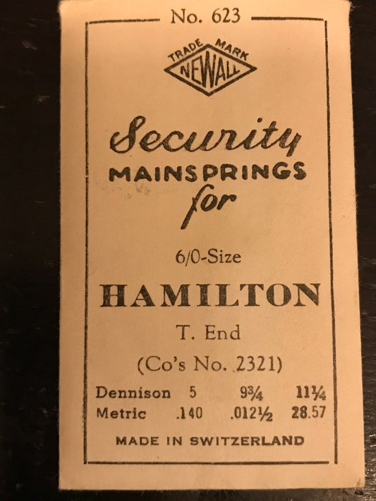 Newall Security Mainspring #623 for Hamilton 6/0s Factory No. 2321 - Steel