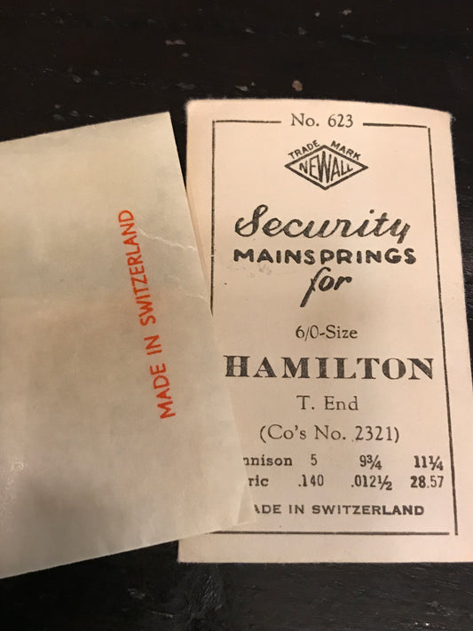 Newall Security Mainspring #623 for Hamilton 6/0s Factory No. 2321 - Steel