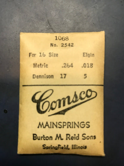 Comsco Mainspring #1068 for Elgin 16s Factory No. 2542 - Steel