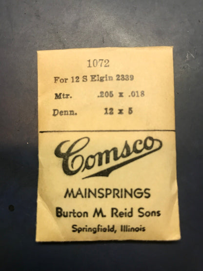 Comsco Mainspring #1072 for Elgin 12s Factory No. 2339 - Steel