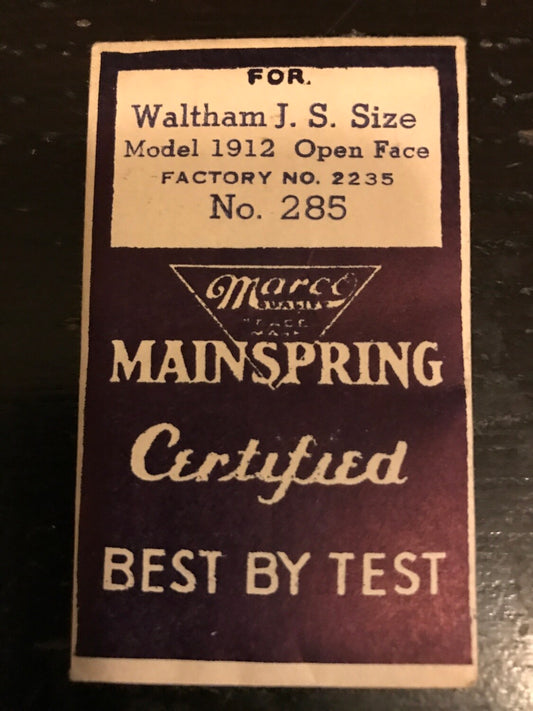 Marco Mainspring #285 for Waltham Jewel Series 6/0s No. 2235 - Steel