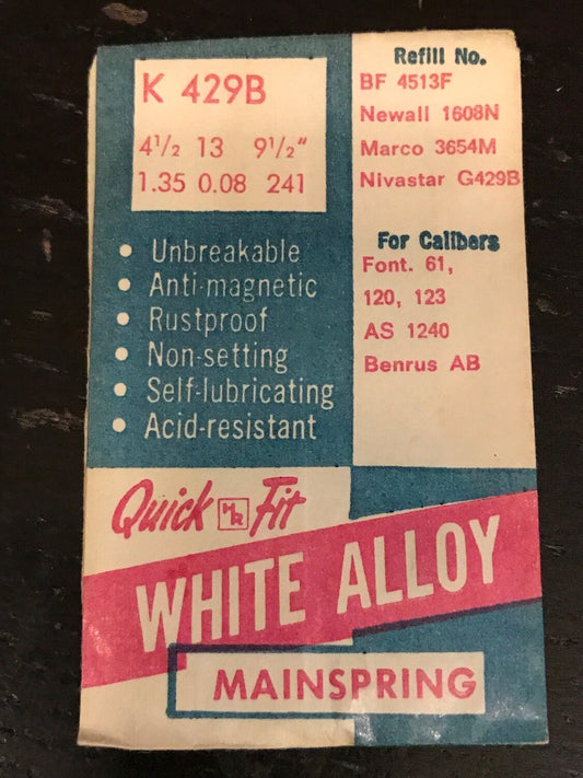 HR Quick Fit Mainspring No. K429B for Font 61, 120, 123, Benrus AB & AS 1240 - Alloy