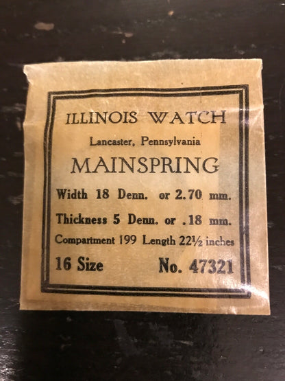 Illinois Factory Mainspring #47321 for 16s movements - Steel
