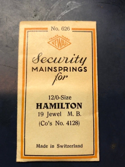 Newall Security Mainspring #626 for Hamilton 12/0s Factory No. 4128 - Steel
