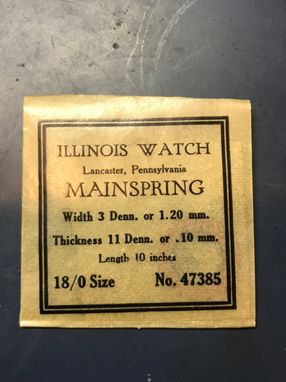 Illinois Factory Mainspring #47385 for 18/0s Models - Steel