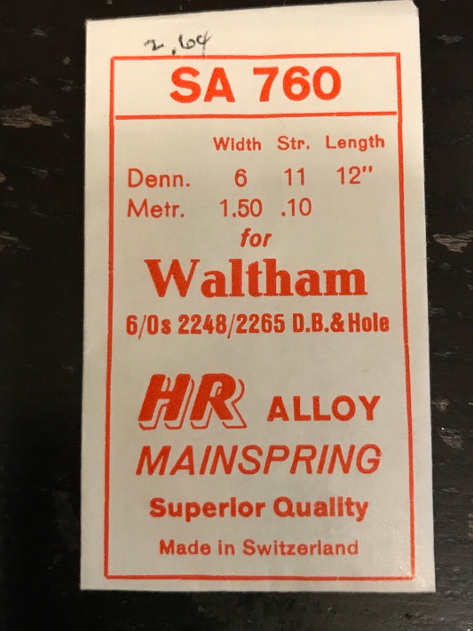 HR Mainspring SA760 for Waltham 6/0s Factory No. 2248 / 2265 - Alloy