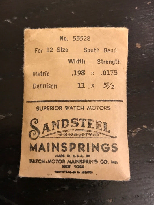Sandsteel Mainspring - South Bend 12s Factory No. 55528 - Steel
