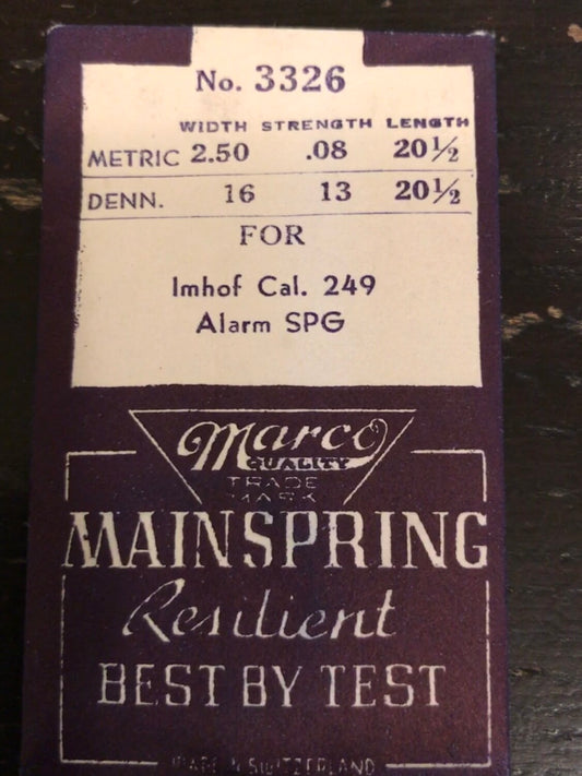 Marco ALARM Mainspring #3326 for Imhof caliber 249 Travel Clock - Steel