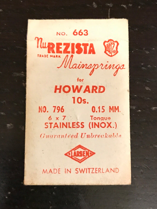 NuREZISTA Mainspring #663 for 10s Howard No. 796 - Alloy