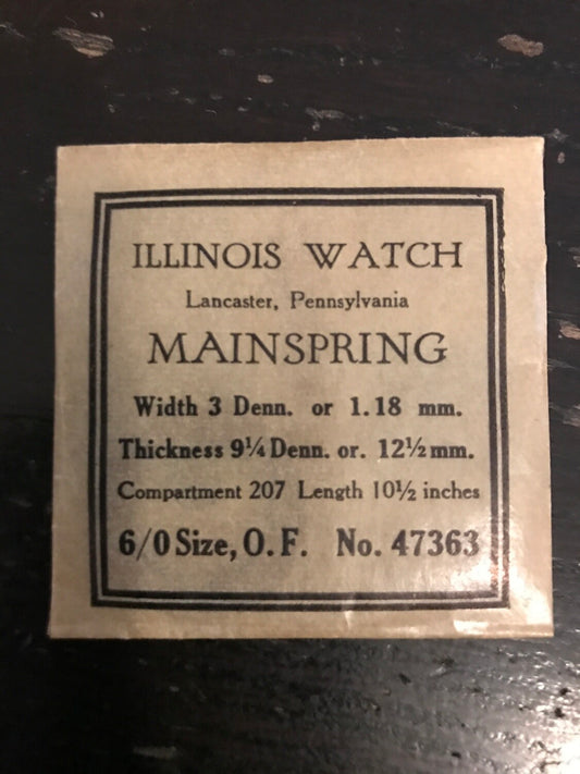 Illinois Factory Mainspring No. 47363 for 6/0s O.F. movements - Steel