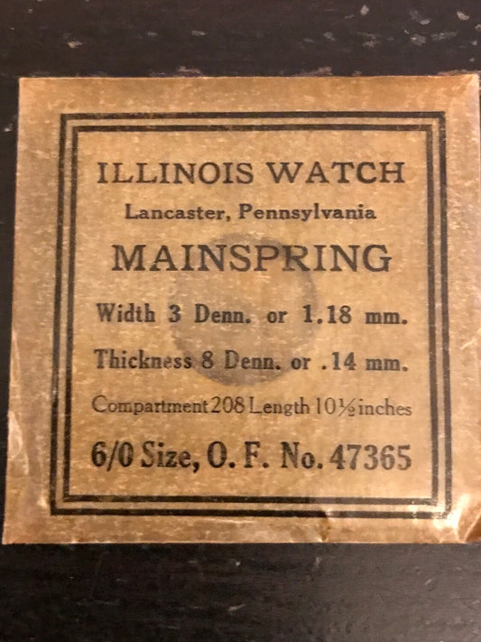 Illinois Factory Mainspring #47365 for 6/0s O.F. movements - Steel