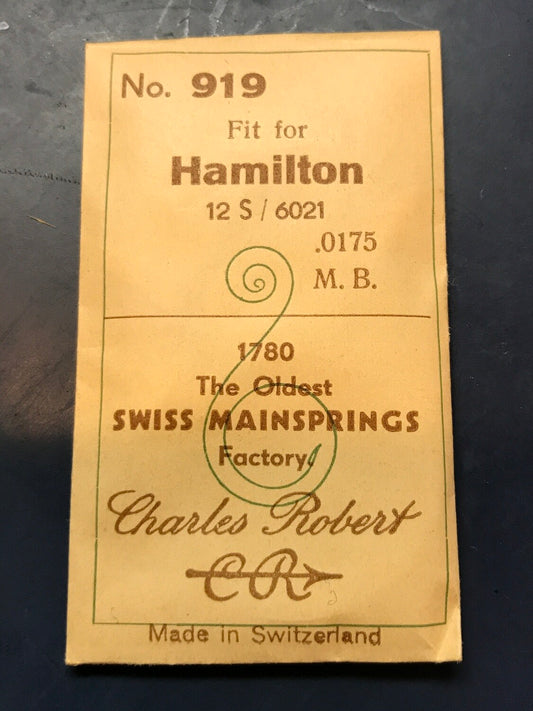 CR Mainspring 919 for Hamilton 12s Factory No. 6021 - Steel