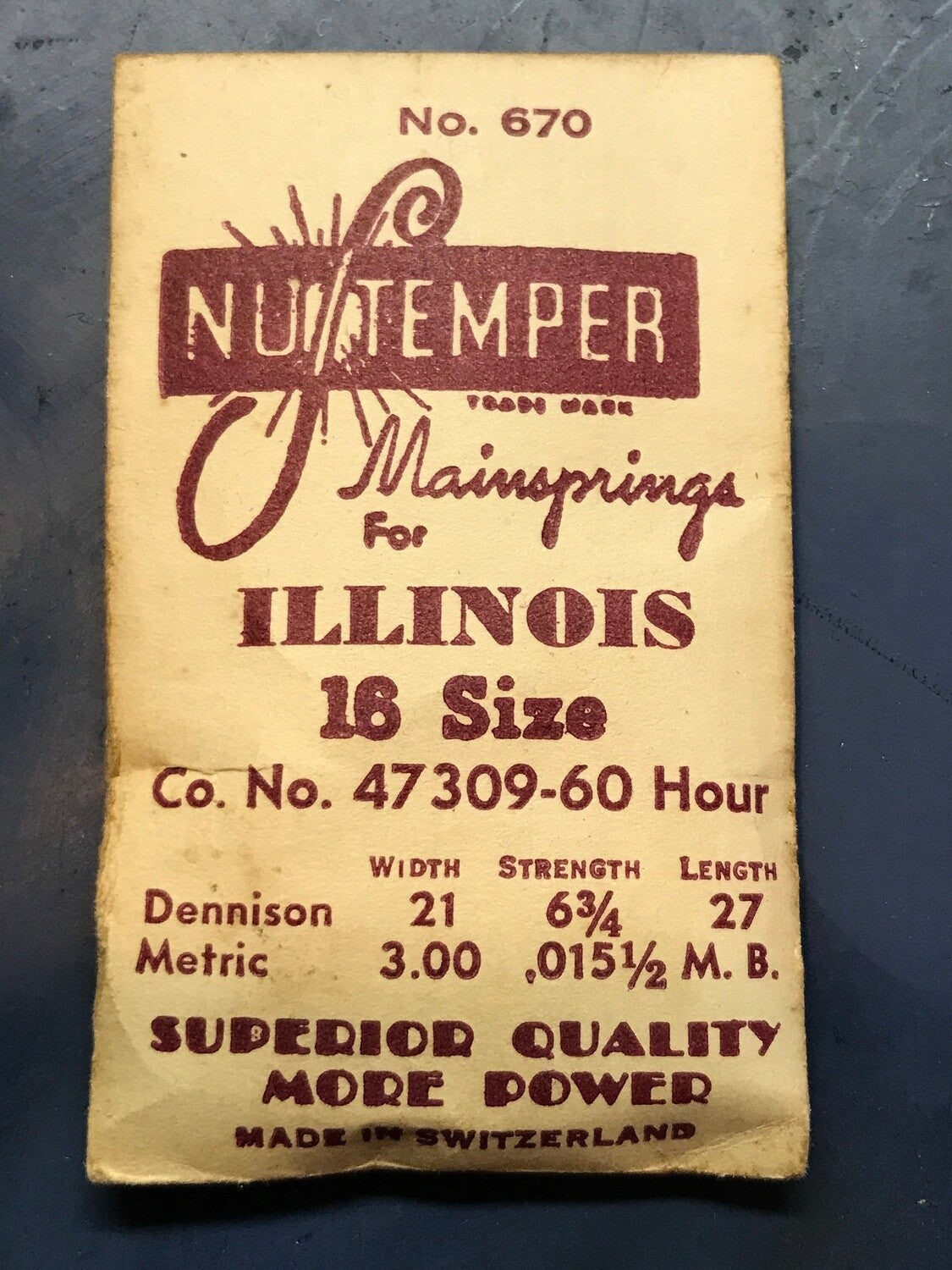 NuTemper Mainspring #670 for Illinois 16s No. 47309 for 60hr - Steel