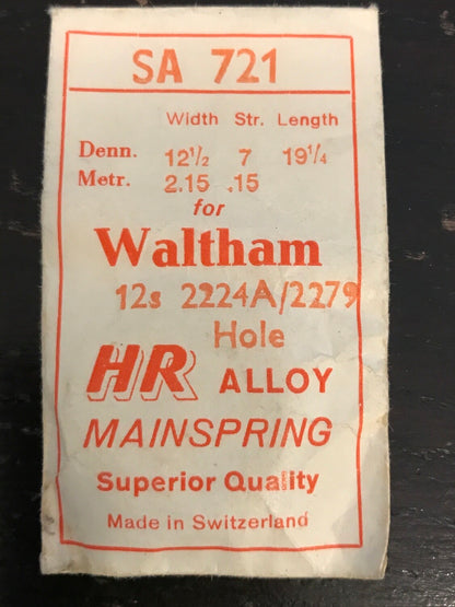 HR Mainspring SA721 for Waltham 12s Factory No. 2224A/2279 - Alloy