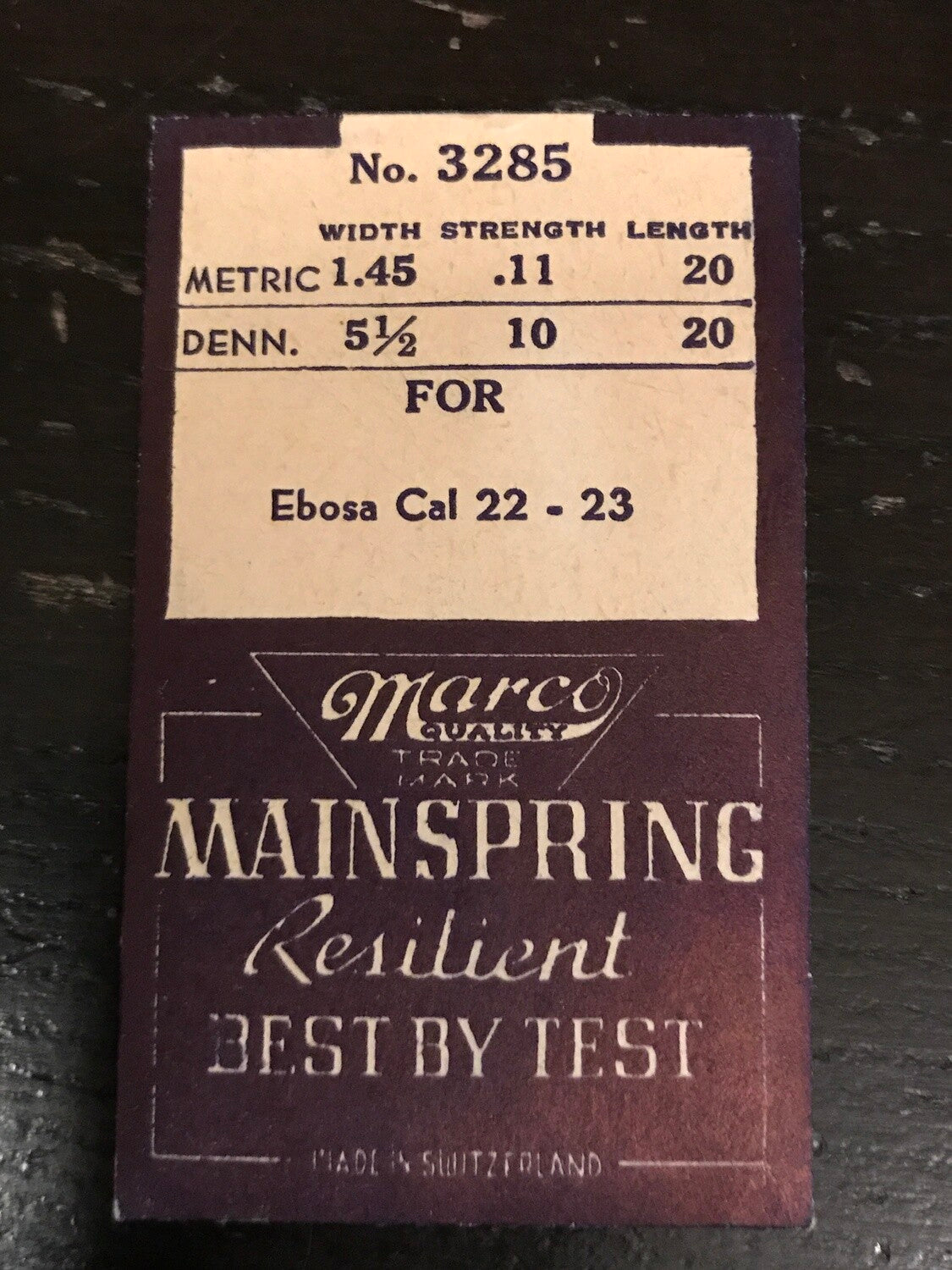 Marco Mainspring #3285 for Ebosa caliber 22 & 23 - Steel