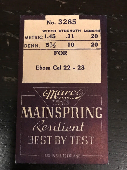 Marco Mainspring #3285 for Ebosa caliber 22 & 23 - Steel