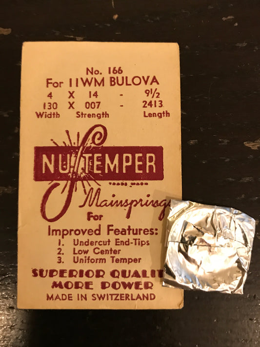 NuTemper Mainspring No. 166 for Bulova 11WM movements - Steel