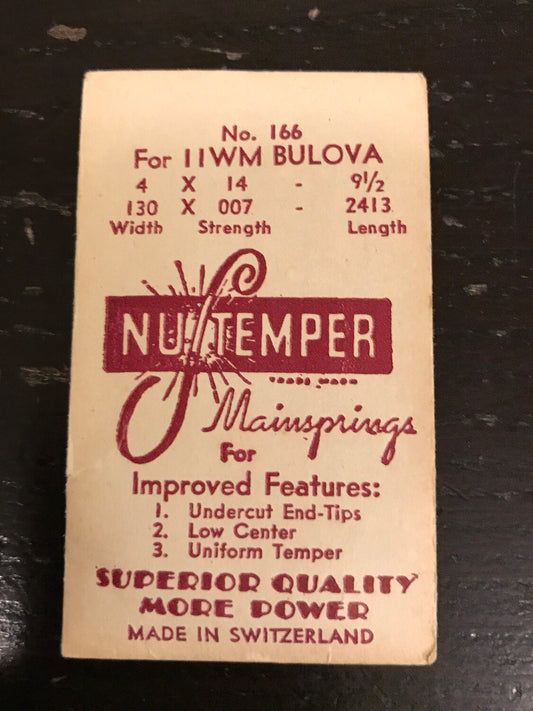 NuTemper Mainspring No. 166 for Bulova 11WM movements - Steel